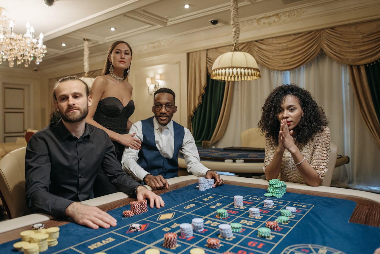 roulette table with players