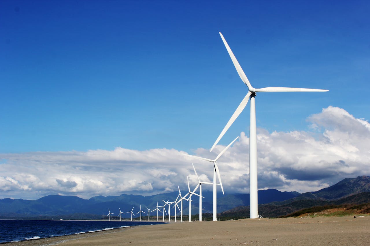 wind farm by the water